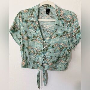 Disney Ariel Peter Pan Neverland Tie Front Crop Top Rayon Novelty Print Medium